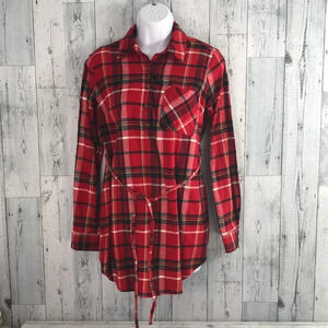 Isabel Maternity Plaid Flannel Tie Belt Pullover Extra Small